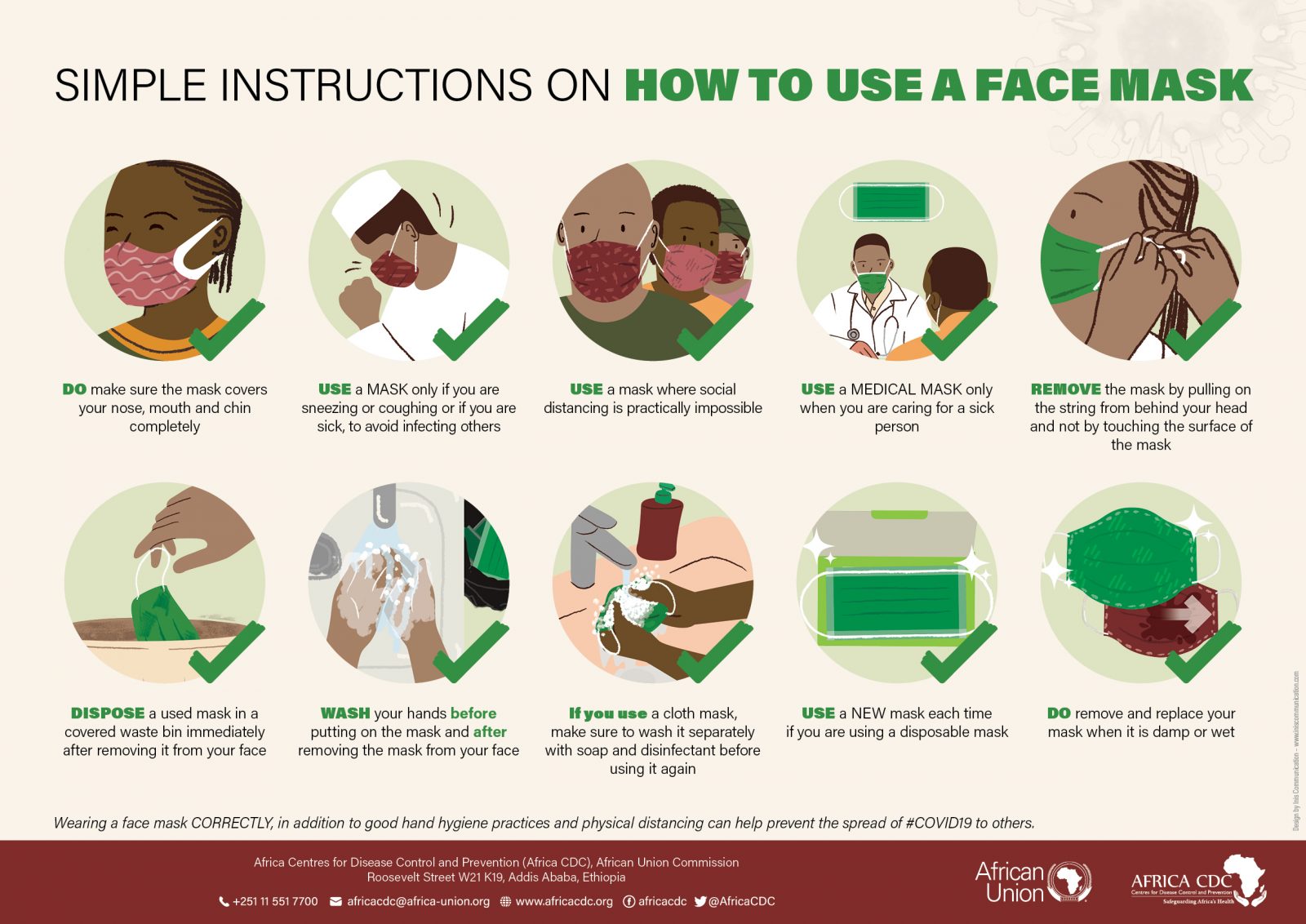 Simple instructions on how to use a face mask Africa CDC