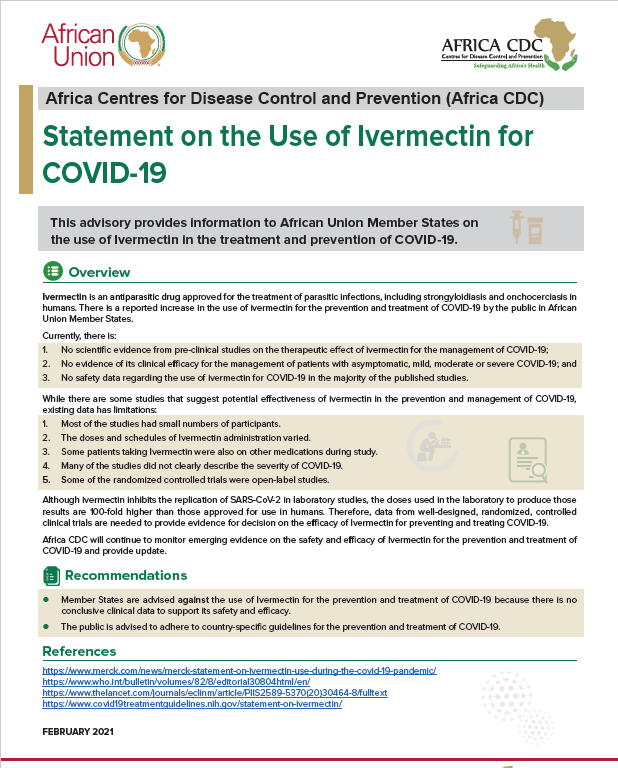 Statement on the Use of Ivermectin for COVID19 Africa CDC