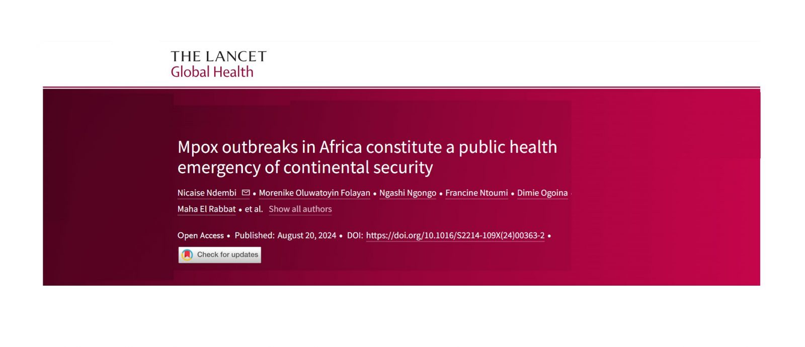 Mpox outbreaks in Africa constitute a public health emergency of(04)